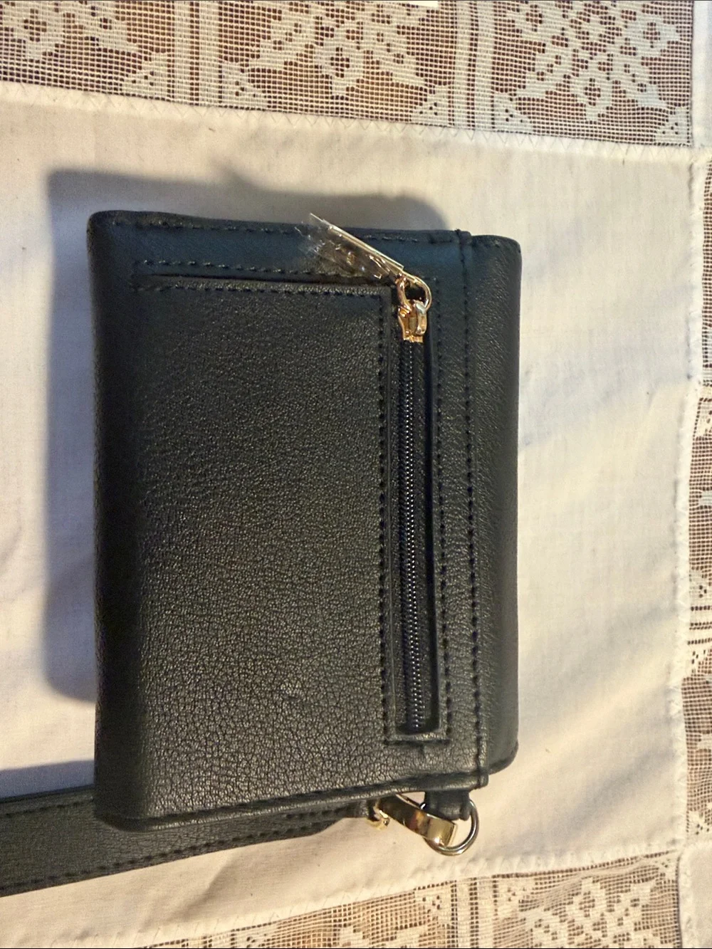 Nine West Black Wristlet Card Holder with Cream Floral Appliqués